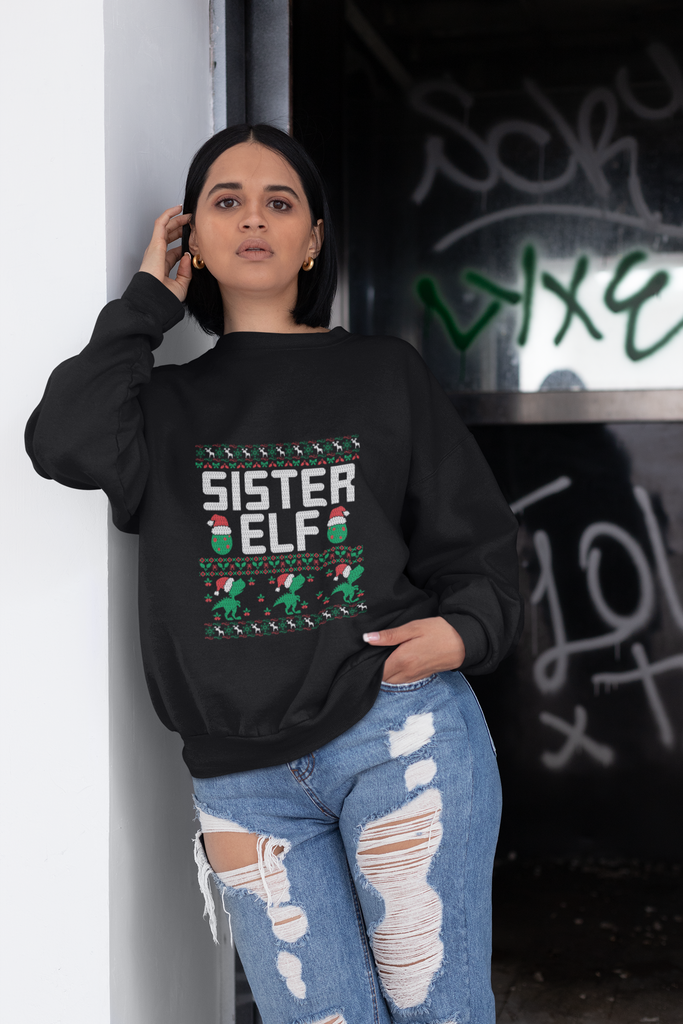 Sister Elf Women's Heavy Blend Crewneck Sweater - Family Ugly Christmas