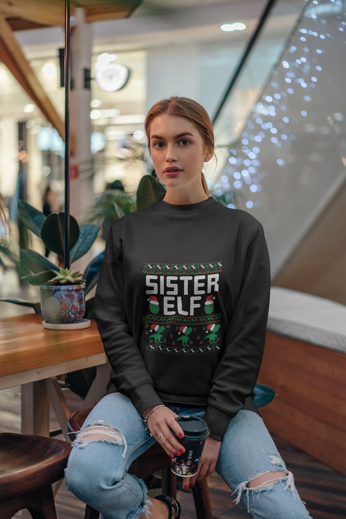 Sister Elf Women's Heavy Blend Crewneck Sweater - Family Ugly Christmas