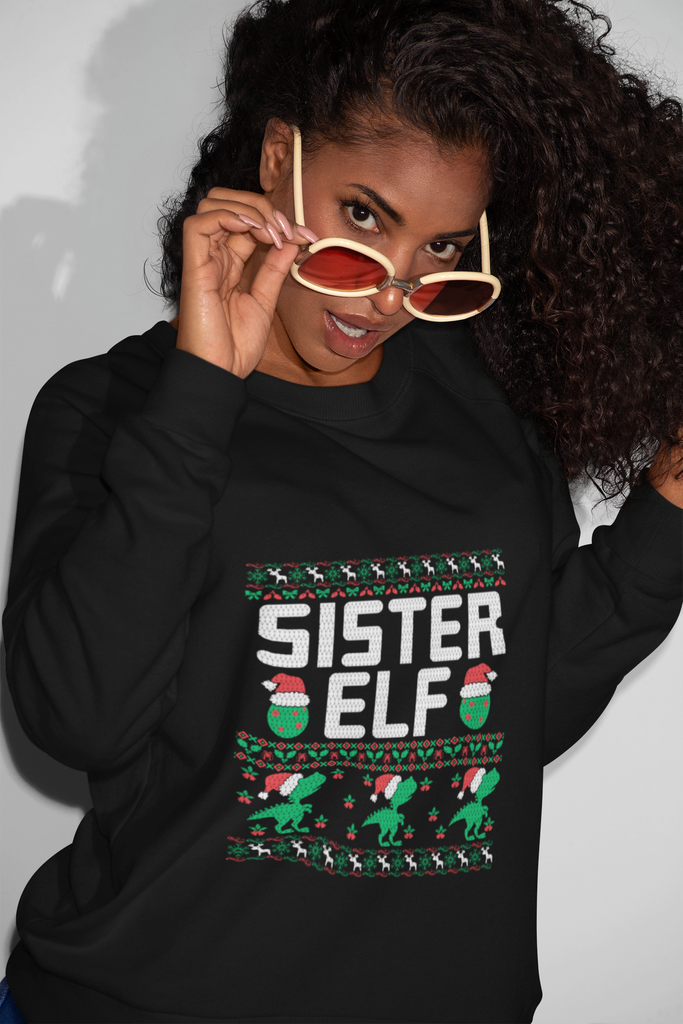 Sister Elf Women's Heavy Blend Crewneck Sweater - Family Ugly Christmas