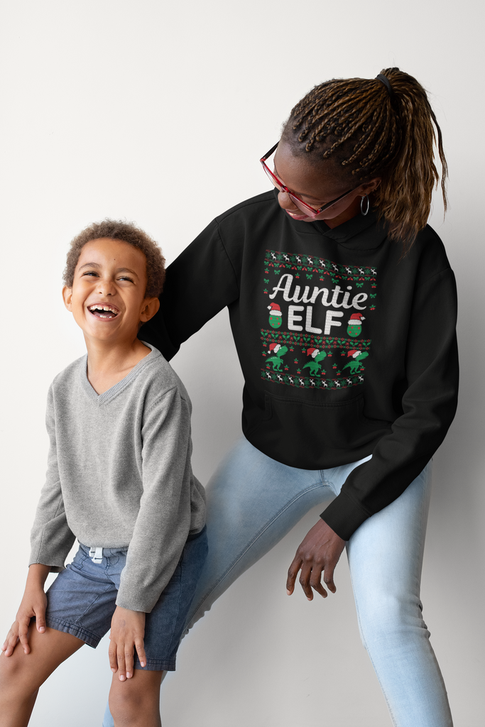 Auntie Elf Women's Premium Pullover Hoodie - Family Ugly Christmas