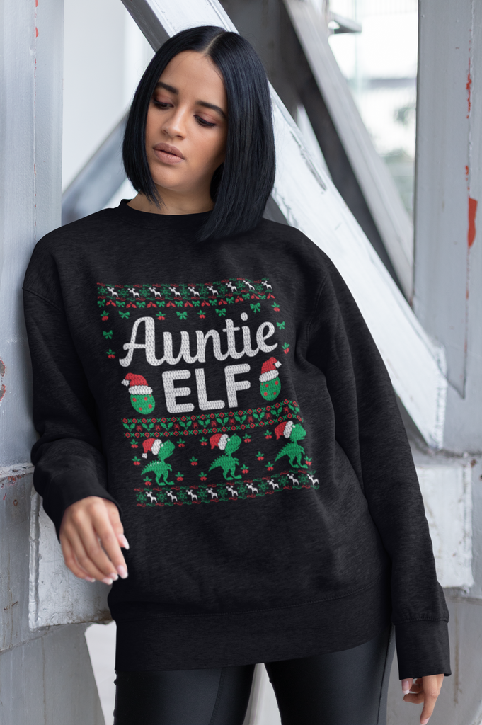 Auntie Elf Women's Heavy Blend Crewneck Sweater - Family Ugly Christmas