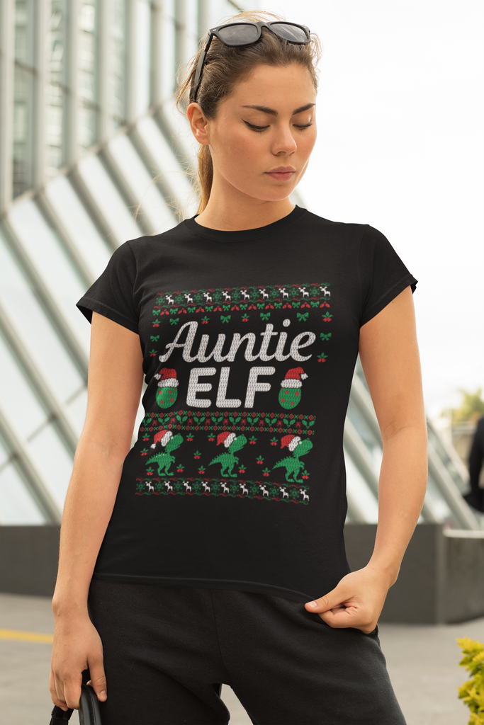 Auntie Elf Women's Heavy Cotton Tee - Family Ugly Christmas