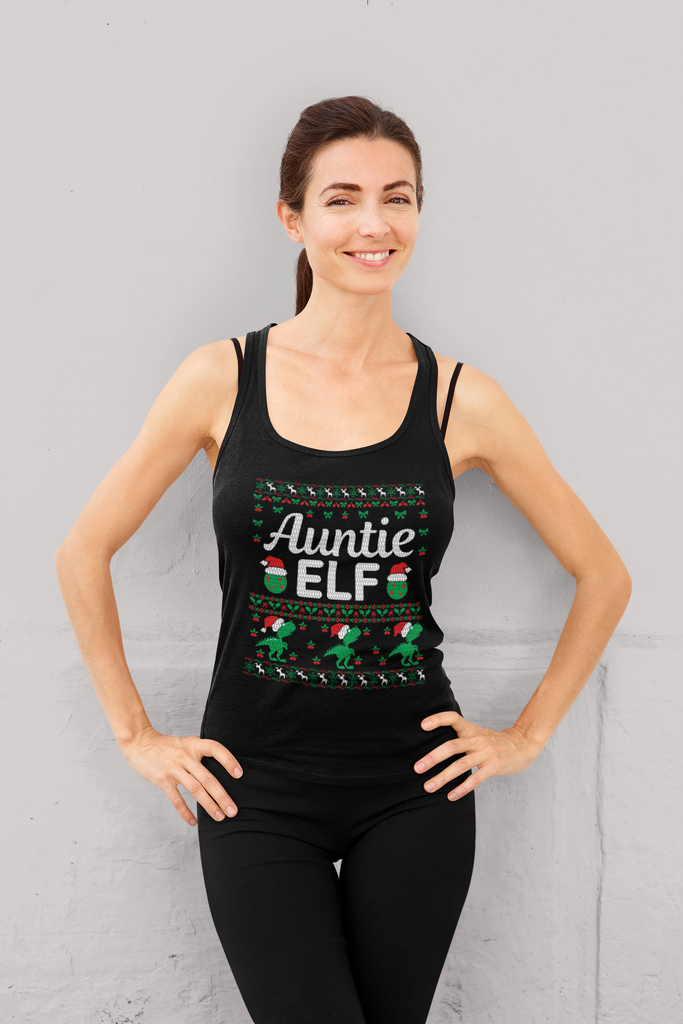 Auntie Elf Women's Raceback Tank Top - Family Ugly Christmas