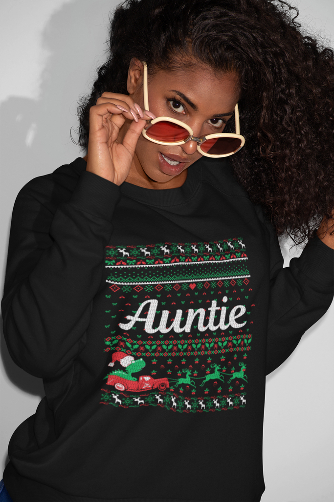 Auntie  Women's Heavy Blend Crewneck Sweater - Family Ugly Christmas