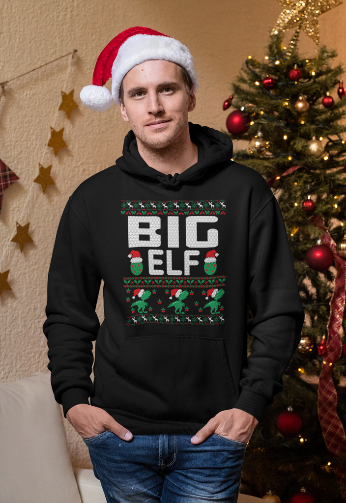 Big Elf Men's Premium Pullover Hoodie - Family Ugly Christmas
