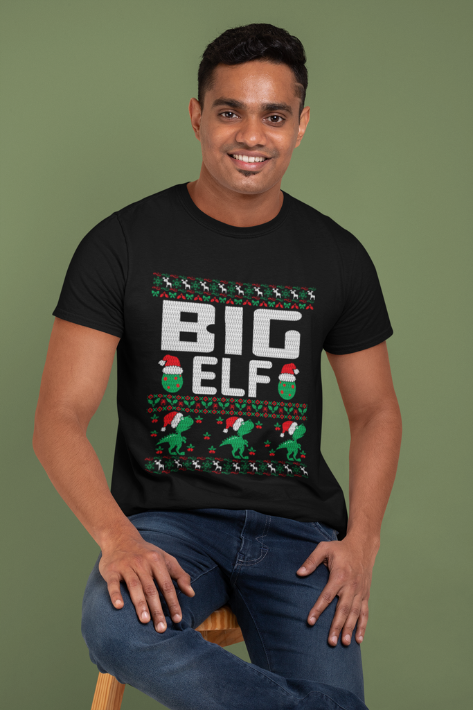 Big Elf Men's Heavy Cotton Tee - Family Ugly Christmas