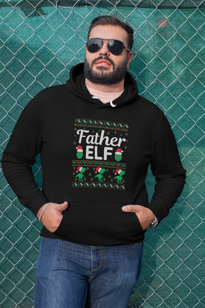 Father Elf Men's Premium Pullover Hoodie - Family Ugly Christmas
