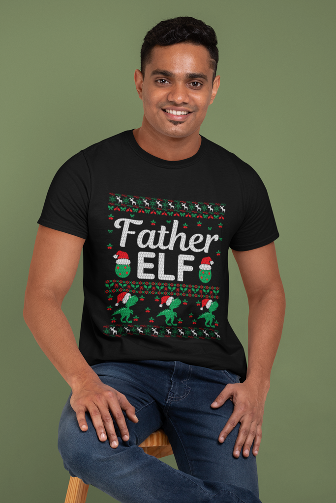 Father Elf Men's Heavy Cotton Tee - Family Ugly Christmas
