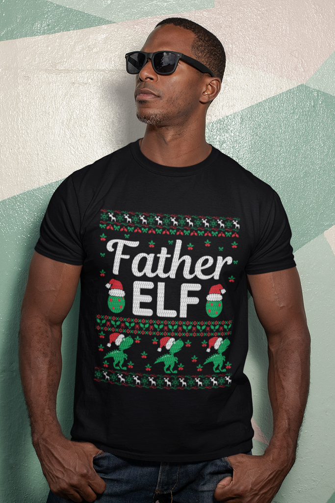 Father Elf Men's Heavy Cotton Tee - Family Ugly Christmas