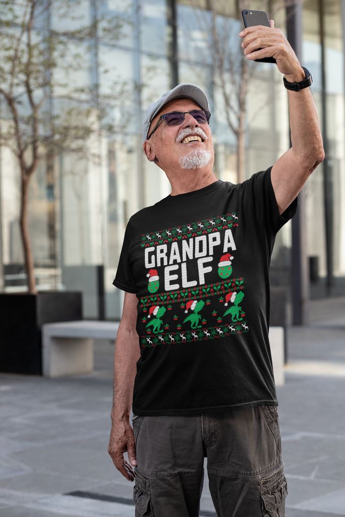 Grandpa Elf Men's Heavy Cotton Tee - Family Ugly Christmas