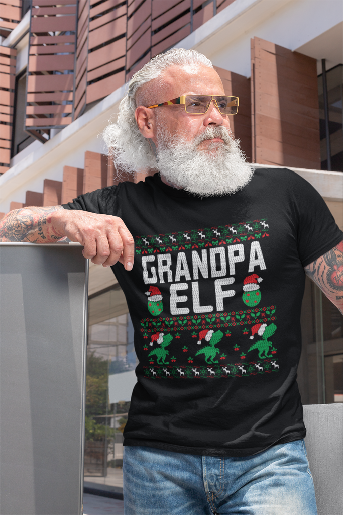 Grandpa Elf Men's Heavy Cotton Tee - Family Ugly Christmas