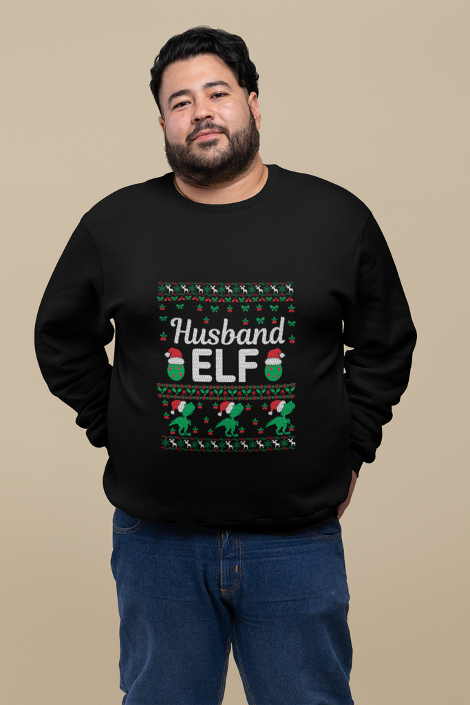 Husband Elf Men's Heavy Blend Crewneck Sweater - Family Ugly Christmas