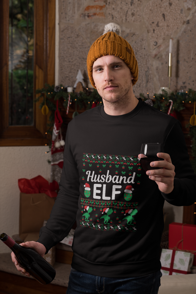 Husband Elf Men's Heavy Blend Crewneck Sweater - Family Ugly Christmas