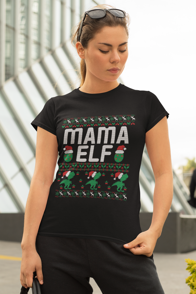 Mama Elf Women's Heavy Cotton Tee - Family Ugly Christmas