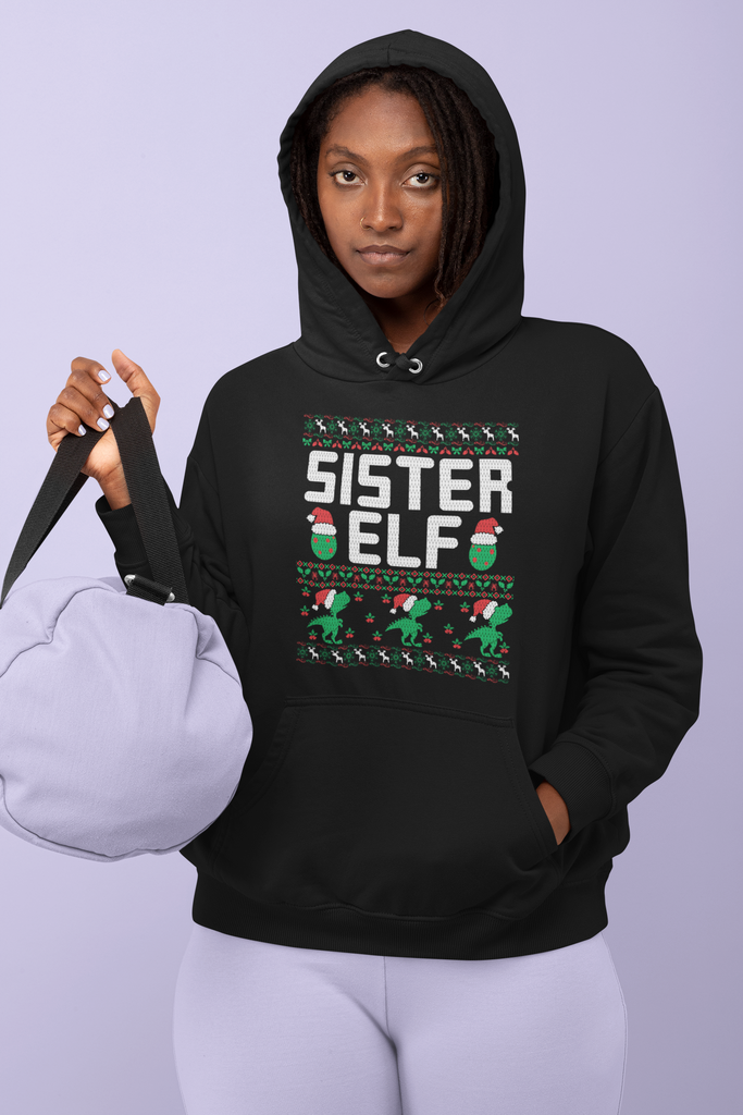 Sister Elf Women's Premium Pullover Hoodie - Family Ugly Christmas