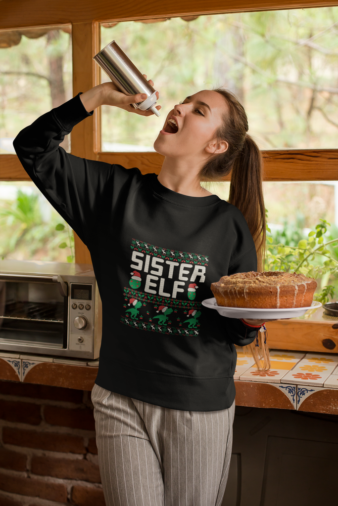 Sister Elf Women's Heavy Blend Crewneck Sweater - Family Ugly Christmas