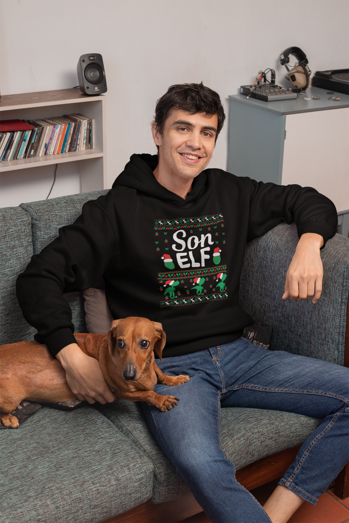 Son Elf Men's Premium Pullover Hoodie - Family Ugly Christmas